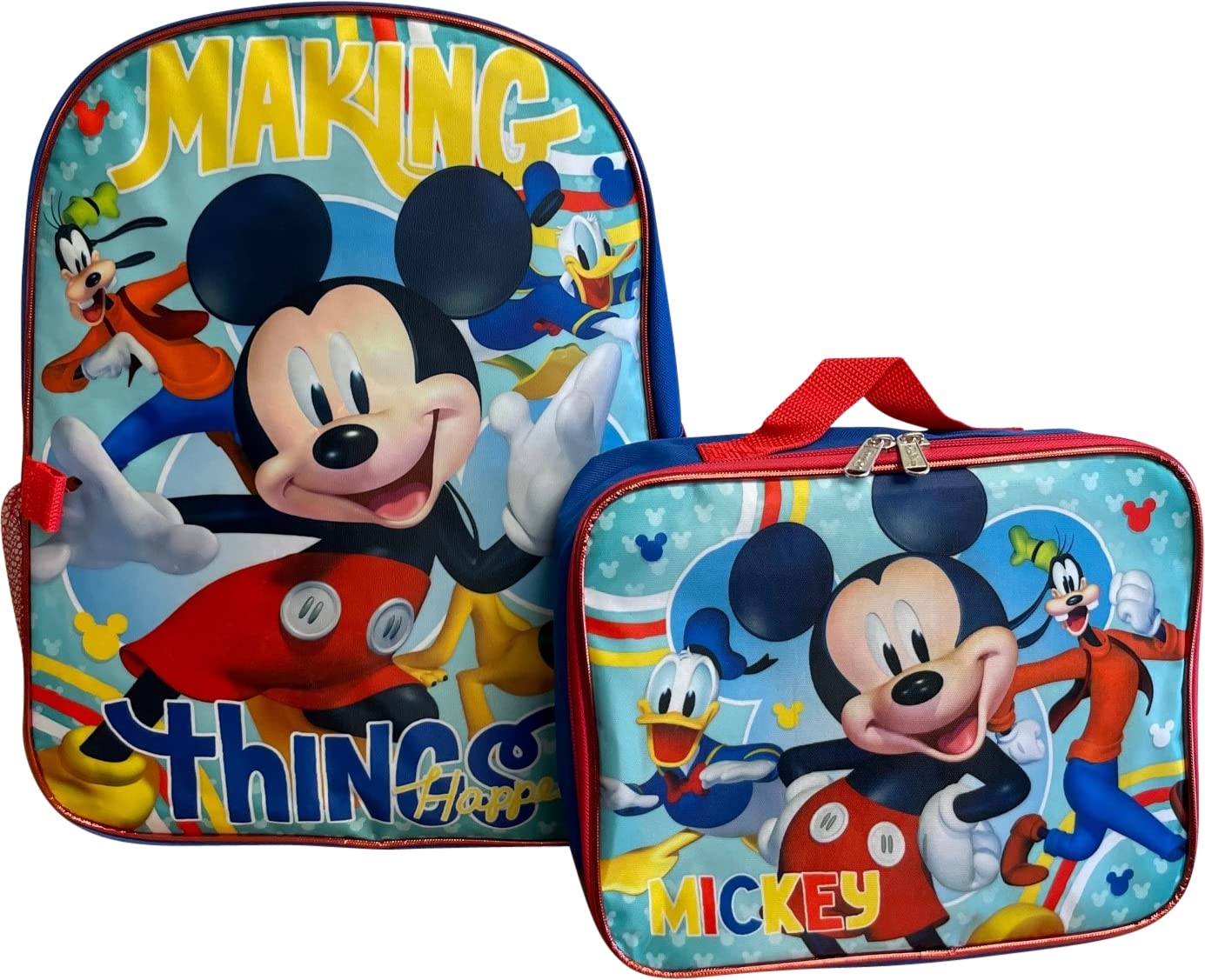 Ruz Mickey Mouse 16" Backpack With Detachable Lunch Box Blue-Red
