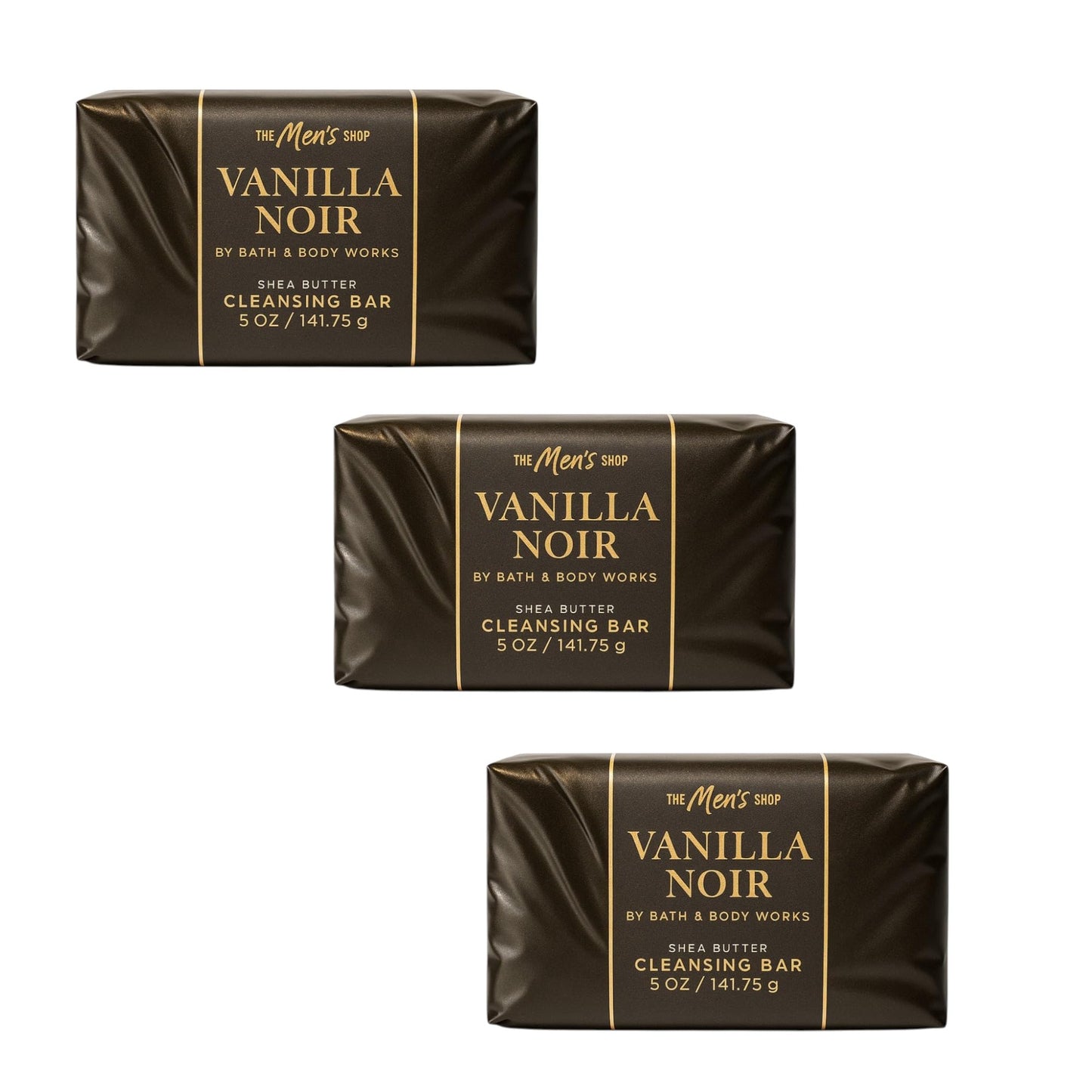 Bath & Body Works Vanilla Noir Shea Butter Cleansing Bar - 3 Pack - Vanilla Bean, Amber & Sandalwood Scent - 5 oz Each