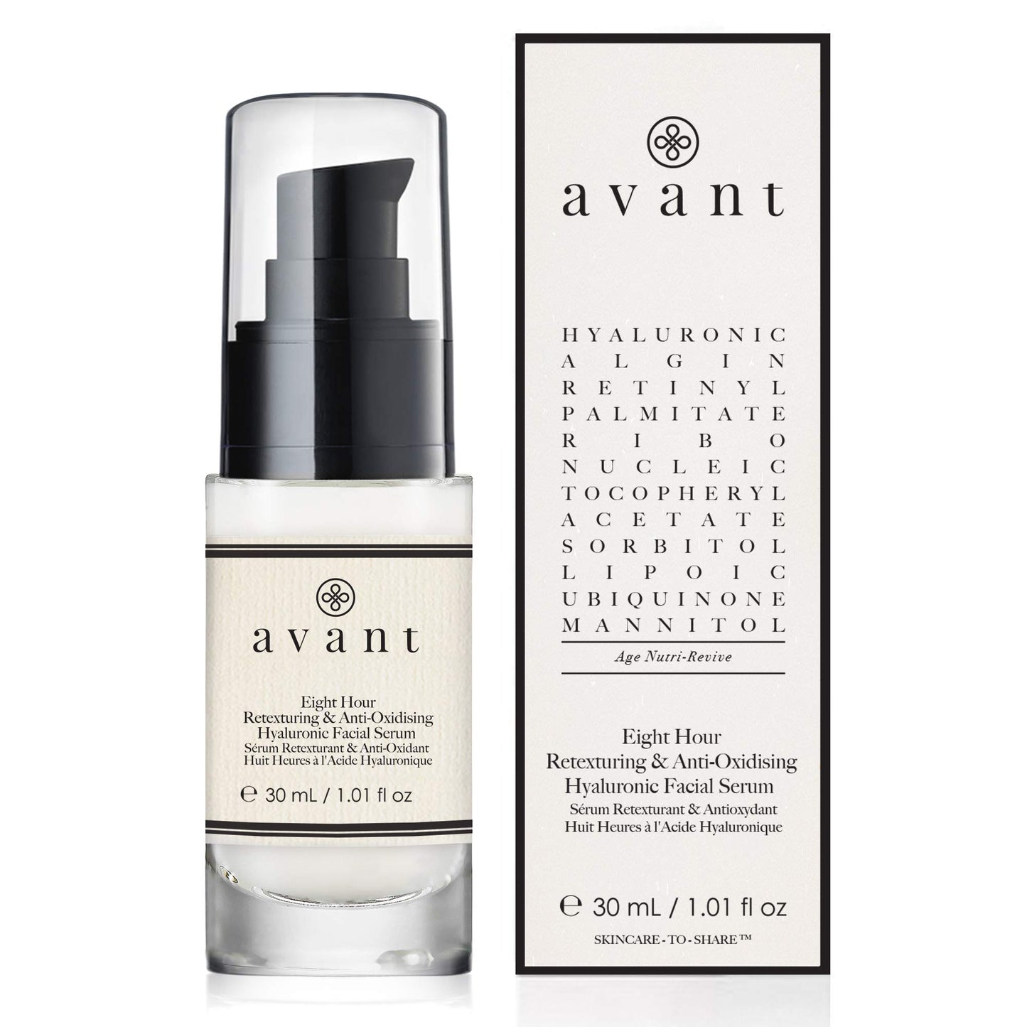 Avant | Hyaluronic Acid Face Serum | Works Against Ageing, Dark Spots & Hydrates | Eight-hour Anti-Oxidising & Retexturing Hyaluronic Facial Serum
