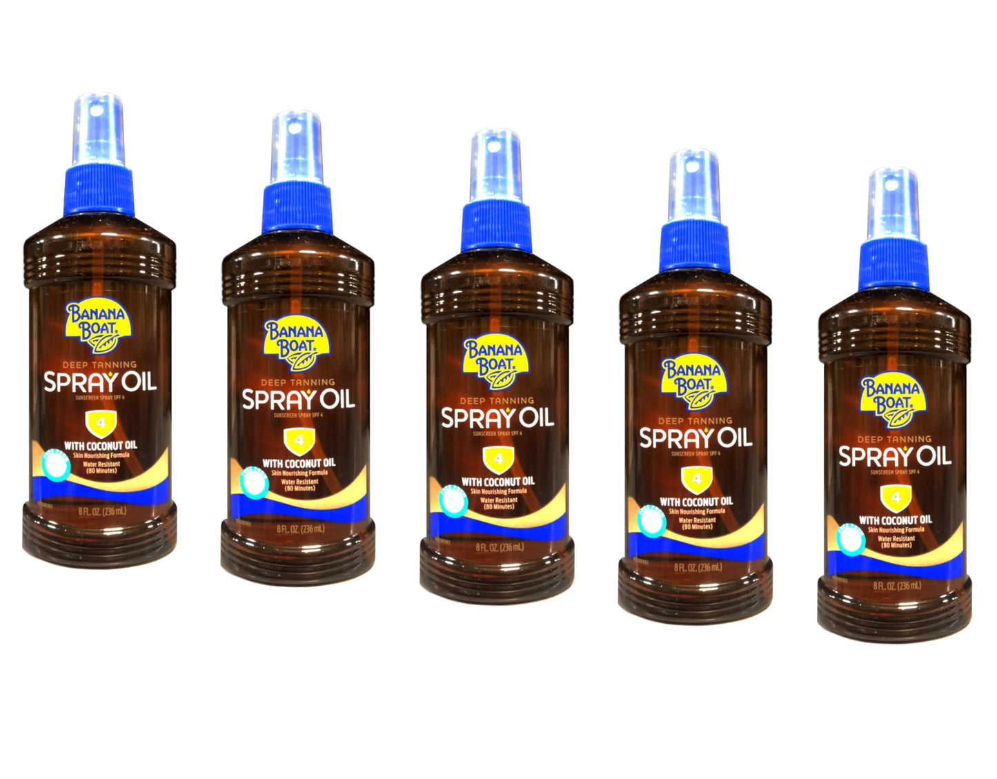 Banana Boat Deep Tanning Spray with Coconut Oil SPF 4, 8 Ounces each (Value Pack of 5)