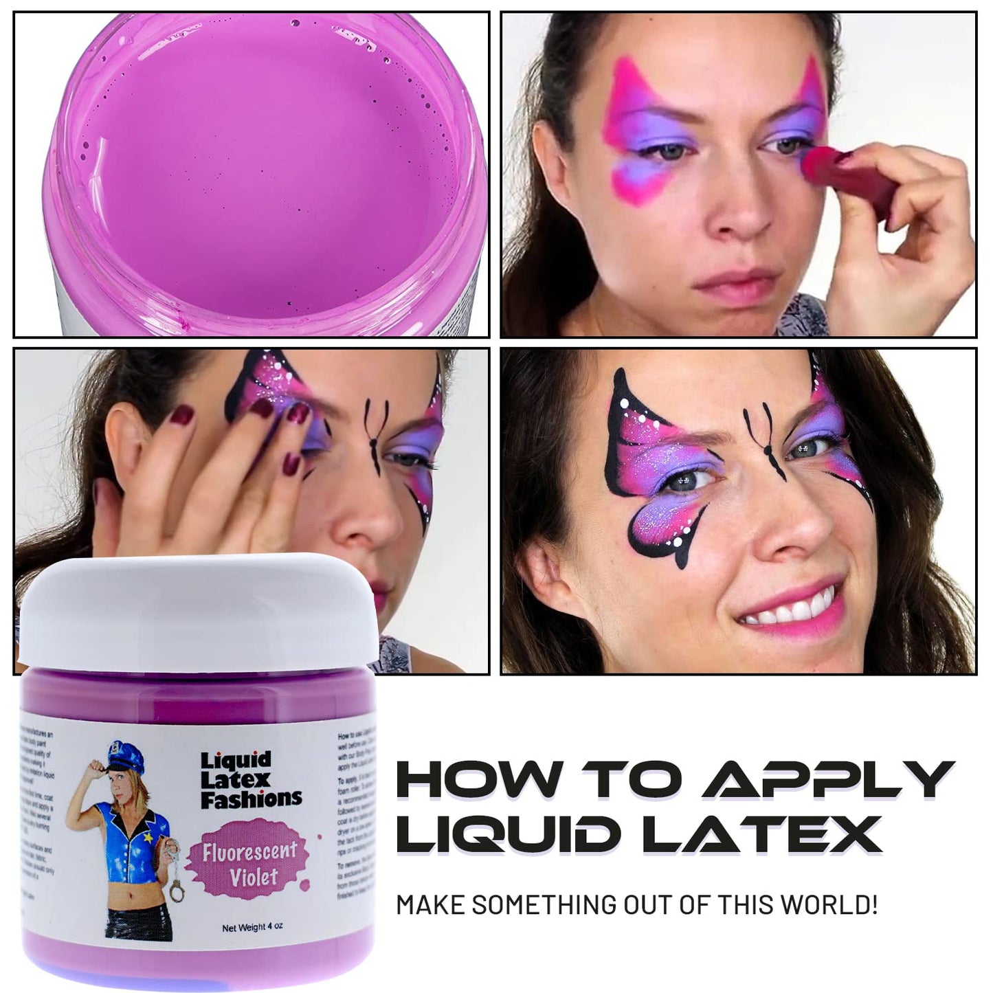 Fluorescent Violet 4 Oz - Face and Body Paint Black Light UV Reactive, Halloween Latex Full Body Paint for Adults and Kids, Ideal for Art, Parties