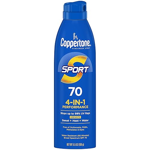 Coppertone SPORT Continuous Sunscreen Spray Broad Spectrum SPF 70 (5.5 Ounce) (Packaging may vary)