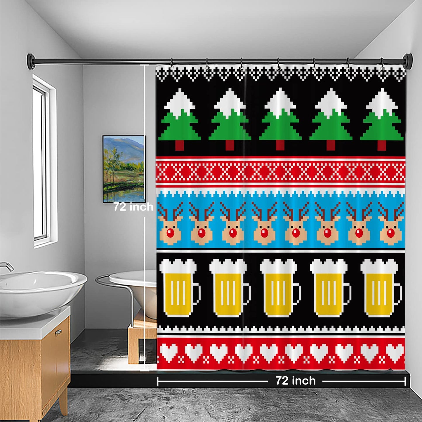 Batmerry Christmas Trees Beer Decorative Shower Curtain, Nordic Sweater Pattern, Cute Long Wide Shower Curtain for Bathroom Farmhouse Bathtub…