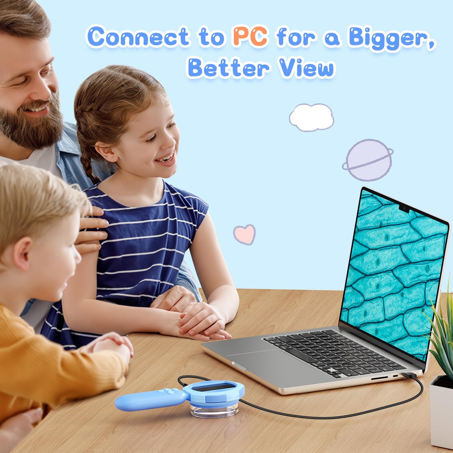 Hayve Kids Microscope – Mini Handheld Pocket Microscope with 2" IPS Screen & 8 LEDs, PC View, Educational Gift for Ages 3–8