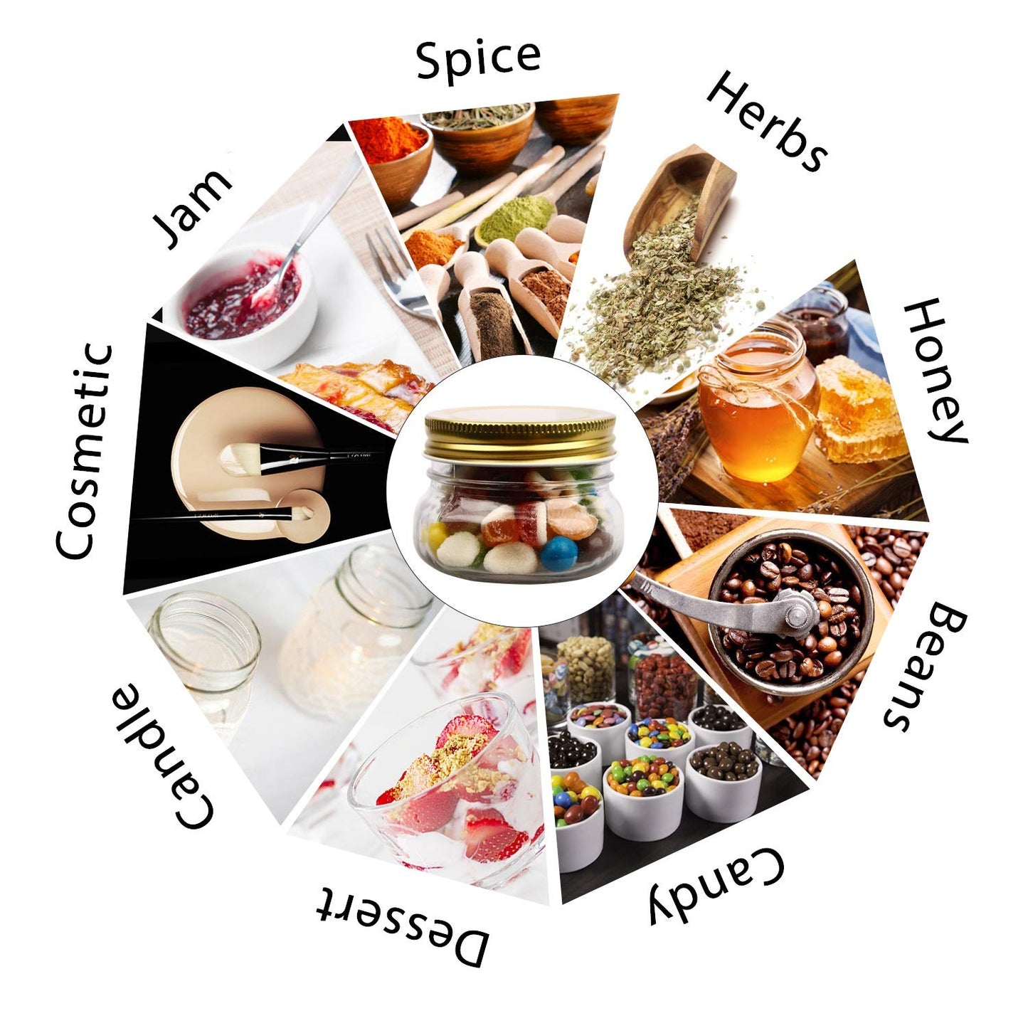 Encheng 5 oz Wide Mouth Mason Jars,Clear Glass Jars with Lids(Golden),Small Spice Jars for Herb,Jelly,Jams,Wedding Favors,Shower Favors,Baby…