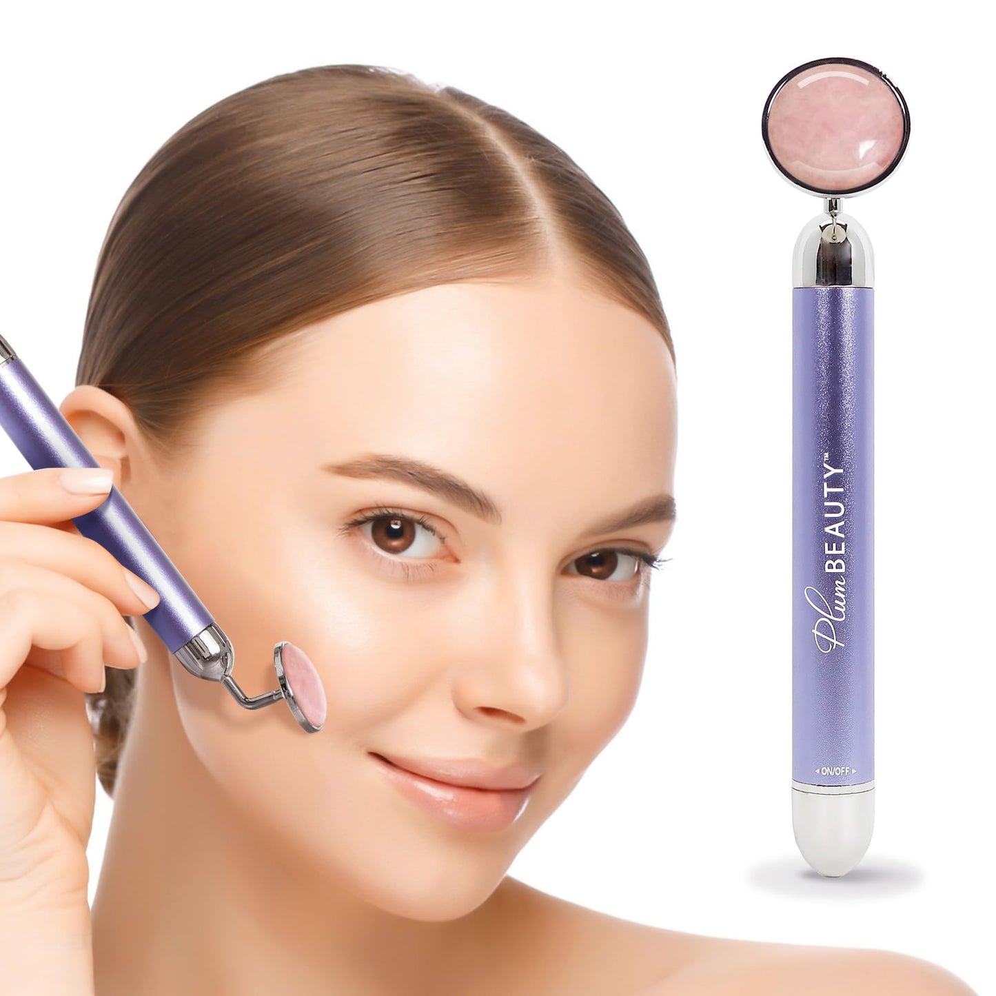 Plum Beauty Rose Quartz Face Massager Tool - Electric Face Roller for Skin