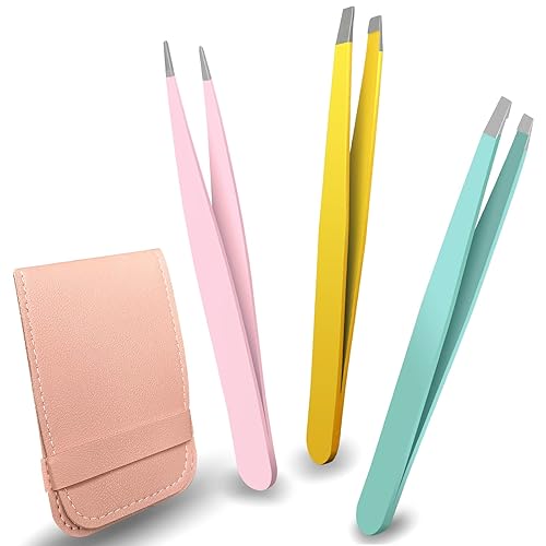 Winiw Tweezers Set - Professional Eyebrow Tweezer for Women Facial Hair - Great Precision Tweezers for Plucker, Splinter and Ingrown Hair Removal (3