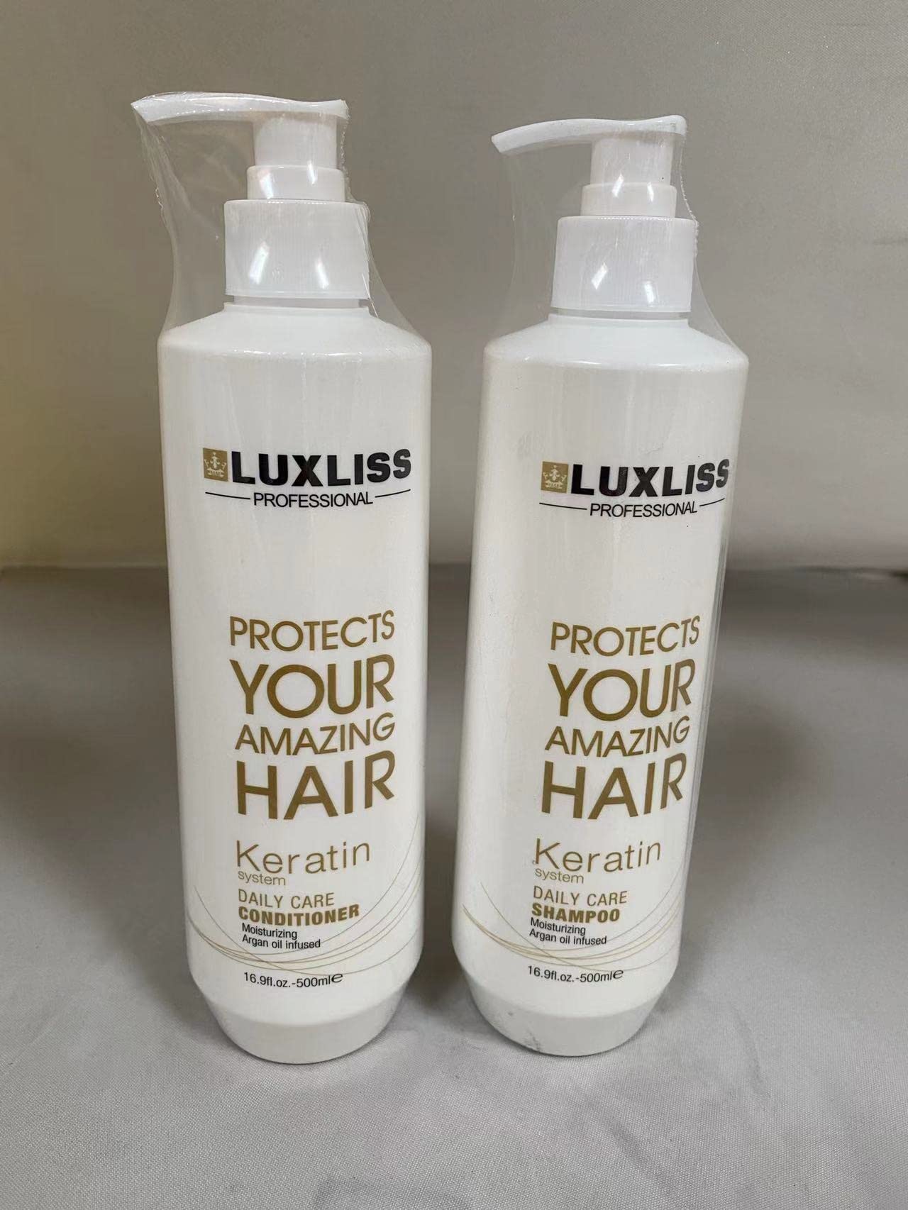 Luxliss Keratin Daily Care Shampoo and Conditioner Set, 2 Pack (16 Fl Oz each), Moisturizing, Anti-frizz, Repairing, for Chemically Treated Hair