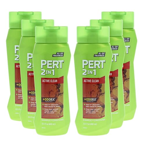 PERT 2 in 1 Active Clean Shampoo and Conditioner - Deep Clean with Odor Elimination Technology - Leaves Hair Manageable and Fresh All Day - 6 pc