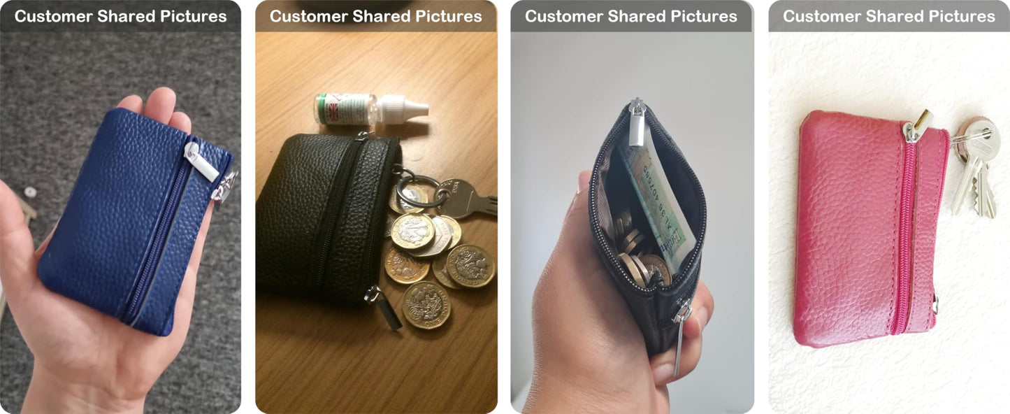 Hibate Black Small Leather Coin Purse Change Pouch for Women Men Kids with Zip Key Ring