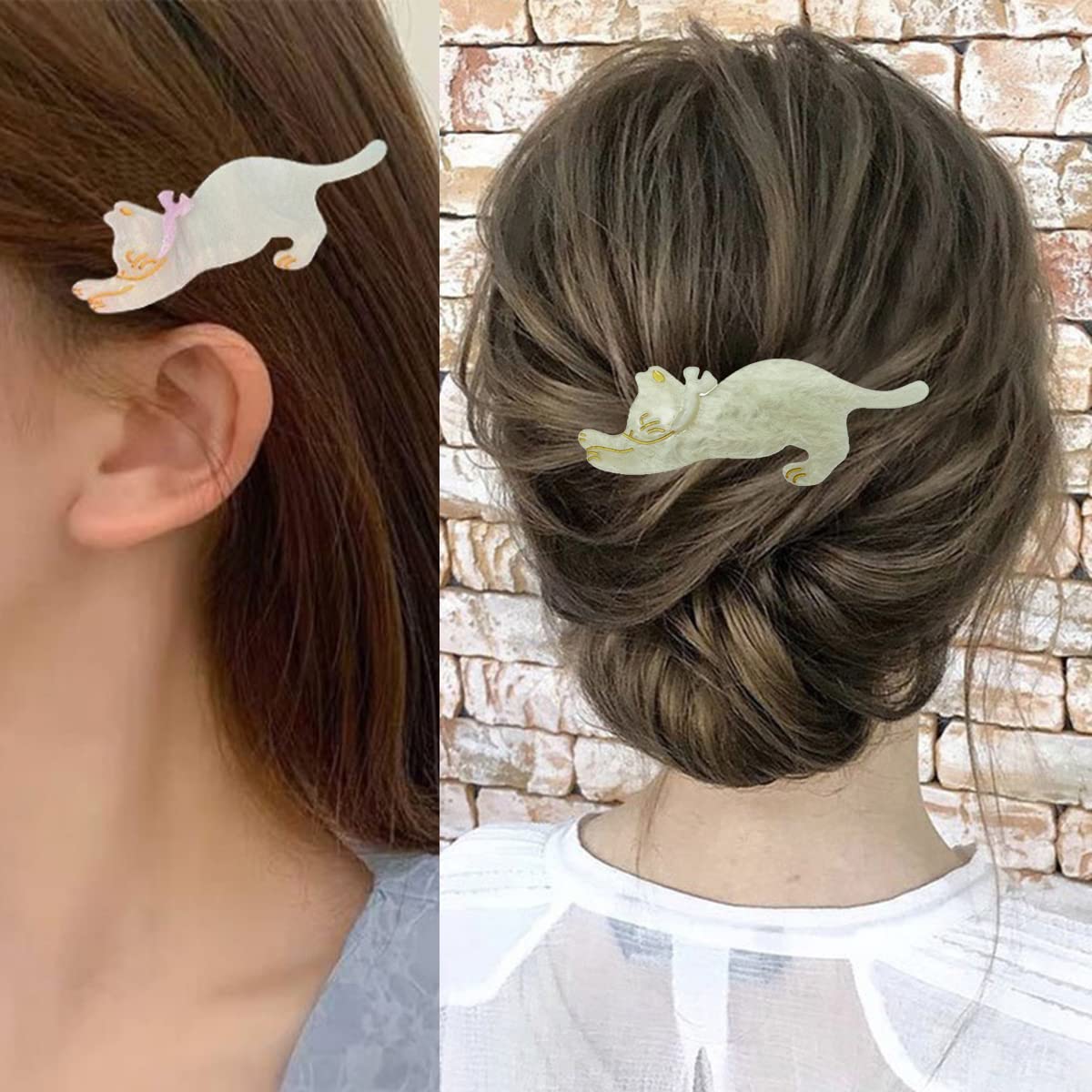 Yusier 4 Pack Acrylic Duckbill Clip Cute Cat Hair Clips for Women and Girls Bangs Clip Shark Clip Starry Sky Pattern Hair Clips Hair Decoration
