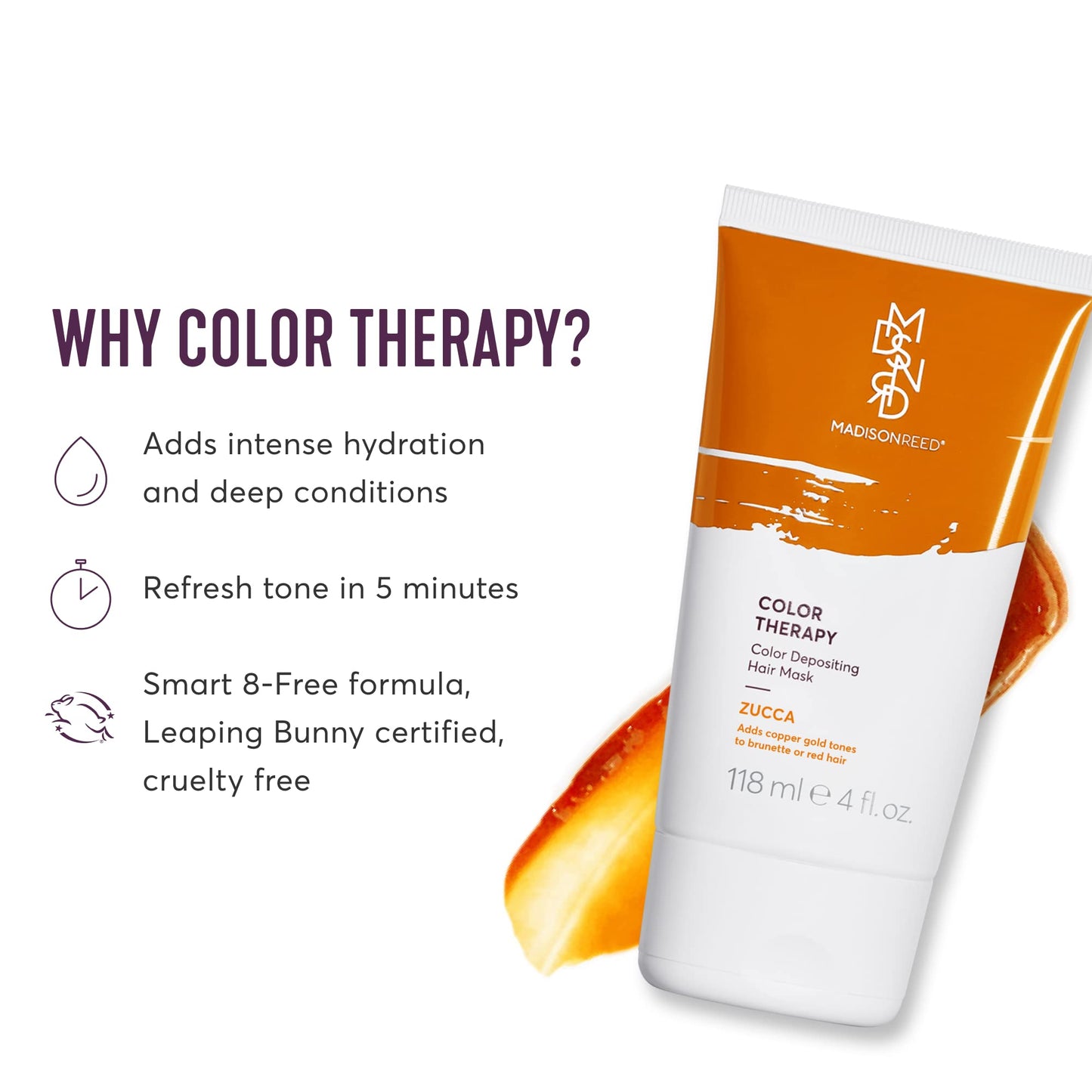 Madison Reed Color Therapy - Zucca Copper | SmartDye Color Depositing Hair Mask, Adds Copper Gold Tones to Blonde, Brunette & Auburn Hair