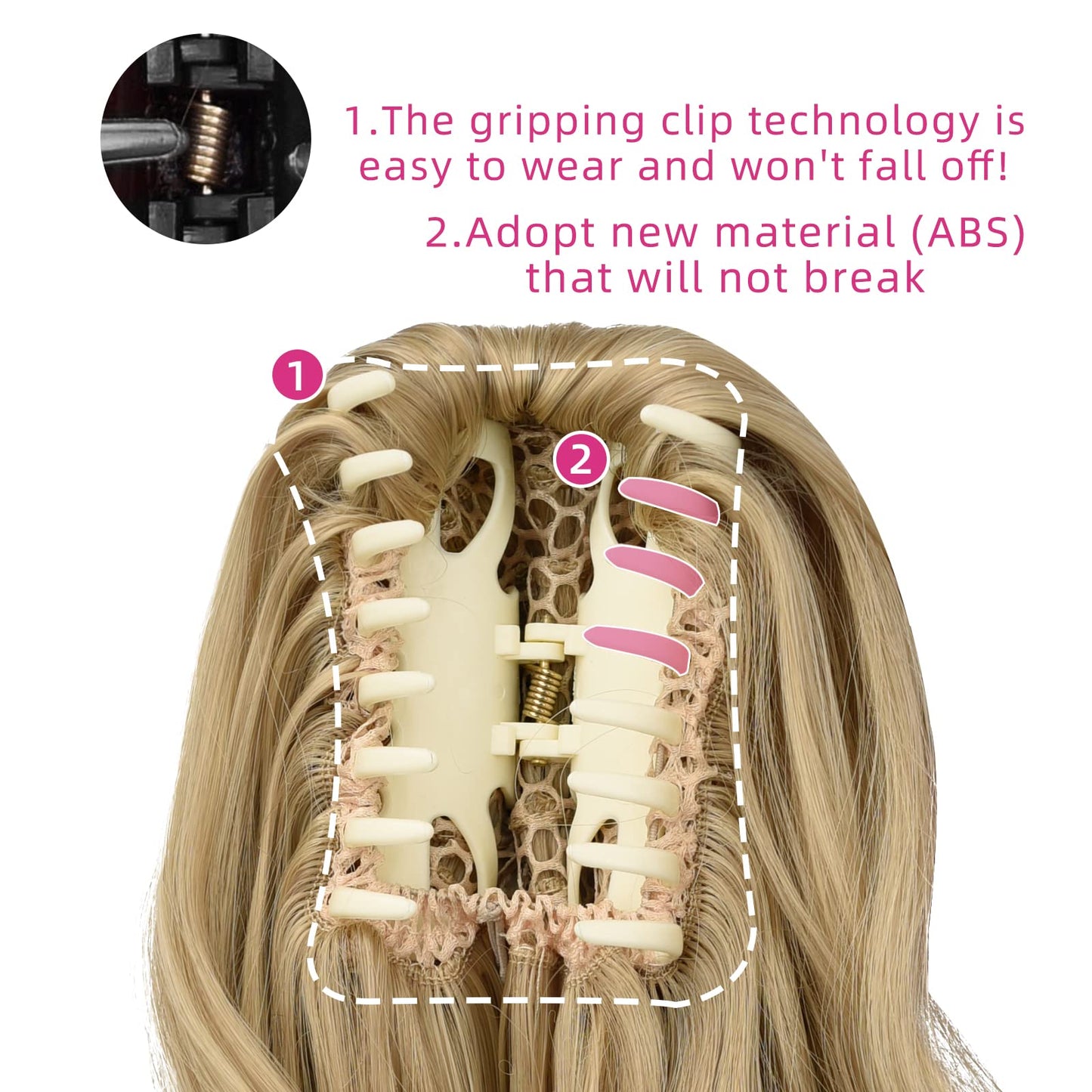 SYXLCYGG Blonde Clip Ponytail Extension – 14" Wavy Claw Clip, 4.3oz Synthetic Yaki, Realistic Fluffy Fake Hairpiece for Women