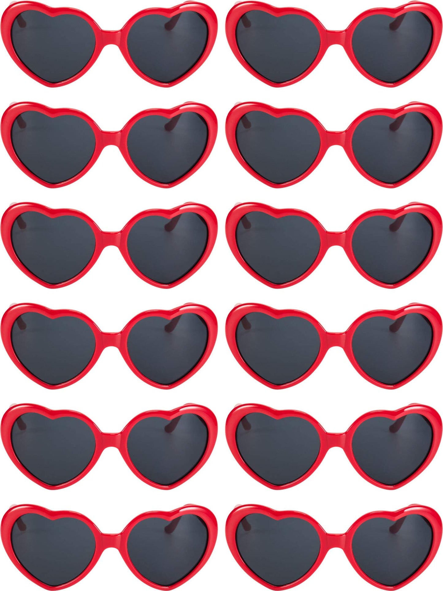 Blulu 12 Pieces Neon Colors Heart Shape Sunglasses for Women Party Favors and Festival (Red)