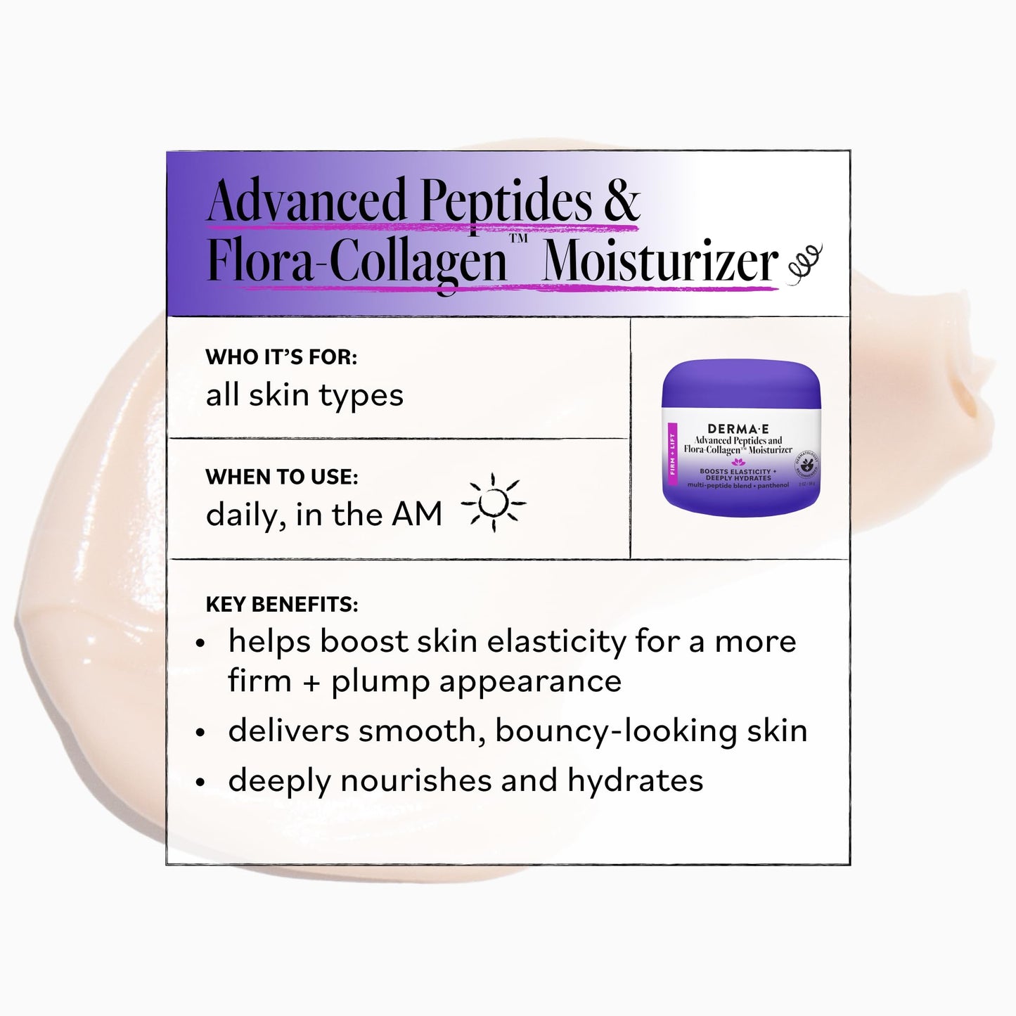 Derma E Advanced Peptides and Vegan Flora-Collagen Night Moisturizer - Hydrating Topical Facial Cream Improves Elasticity and Reduces Appearance