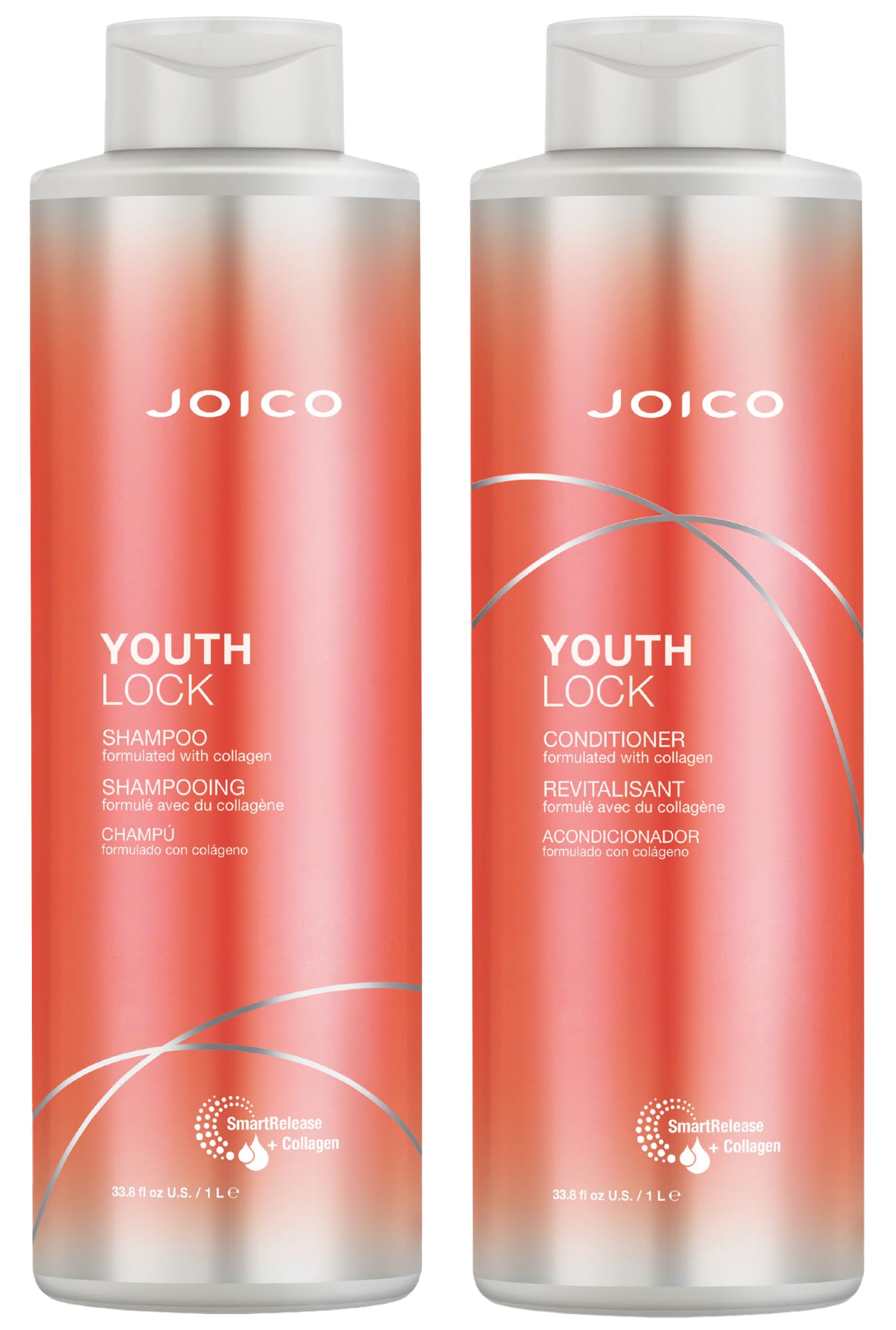 YouthLock Shampoo & Conditioner Set Formulated with Collagen | Youthful Body & Bounce | Reduce Breakage & Frizz | Free of SLS/SLES Sulfates | 33.8 Fl