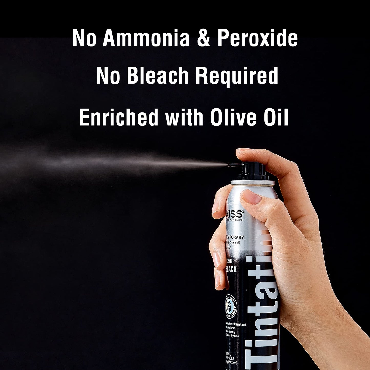 Kiss Tintation Temporary Color Spray Black 2.82 Ounce (Pack of 6)