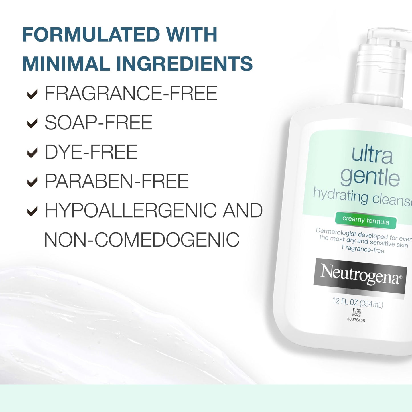 Neutrogena Ultra Gentle Hydrating Facial Cleanser, Non-Foaming Face Wash for Sensitive Skin, Gently Cleanses Face Without Over Drying, Oil, Soap