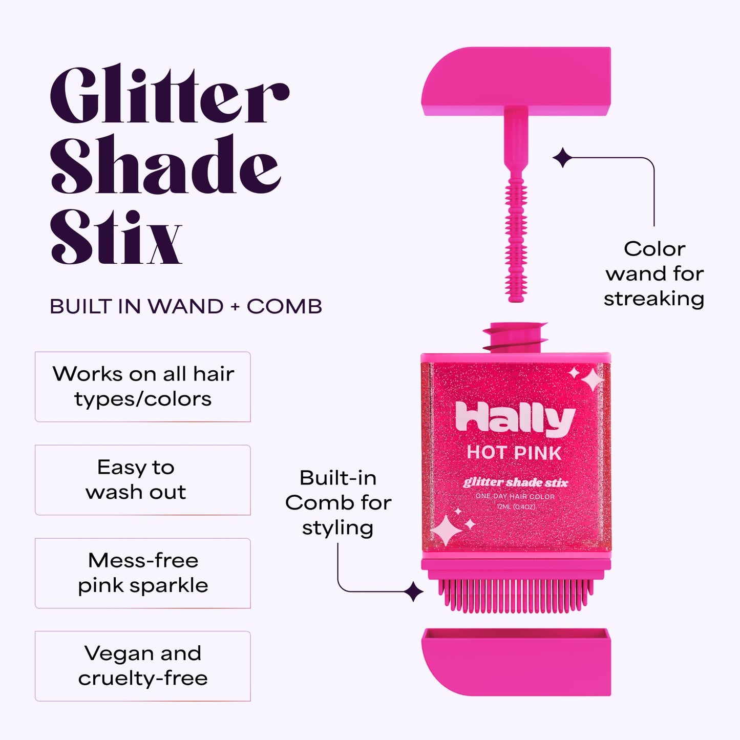 Hally Hair Glitterati & Glitter Shade Stix Combo - Temporary Glitter Hair Color & Accessories Styling Kit - Twist Up Stix + Washable Shimmer Styling