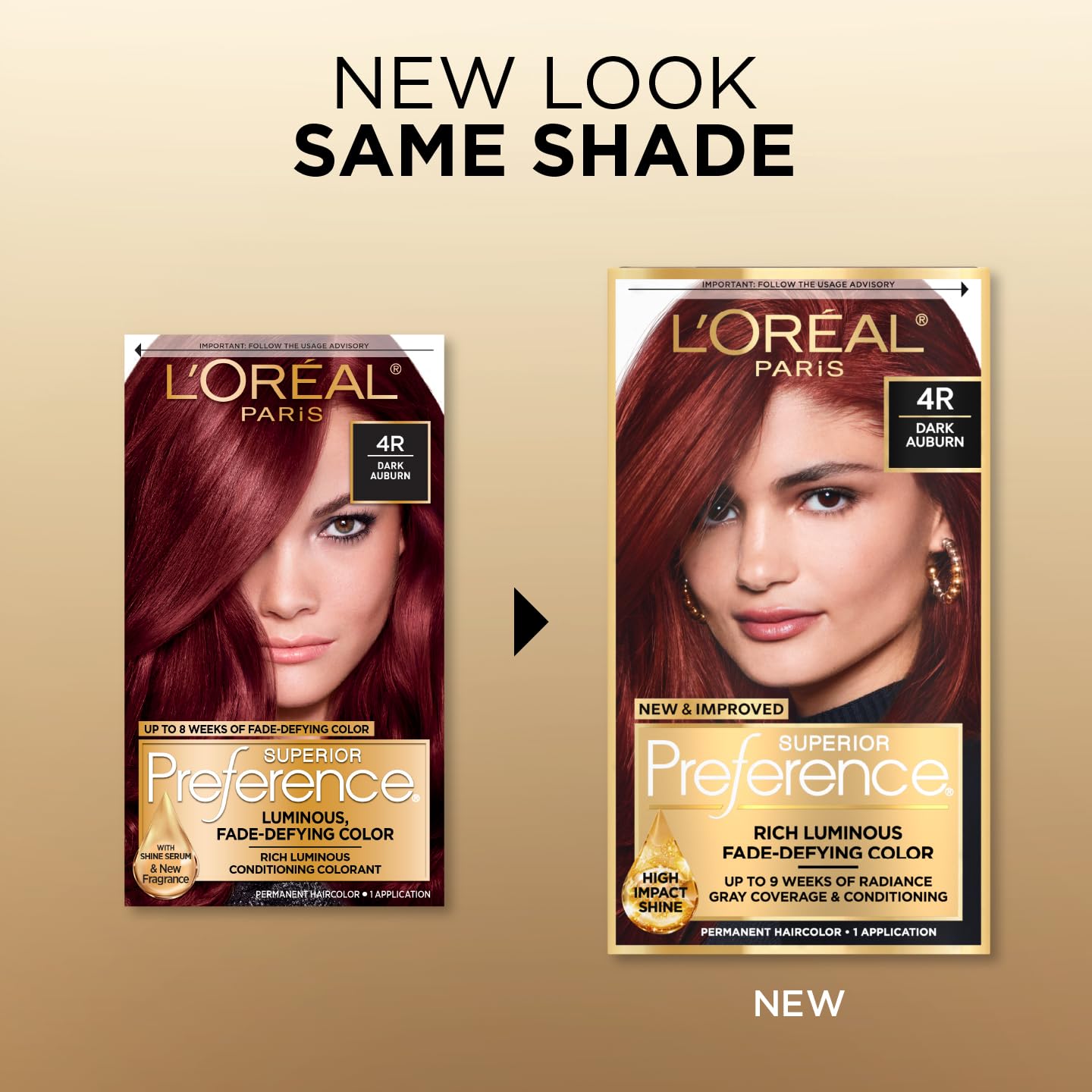 L'Oreal Paris Superior Preference Luminous Fade-Defying Permanent Hair Color, Hair Dye For Up to 9 Weeks of Radiance, Dark Auburn 4R, 1 Hair Dye Kit