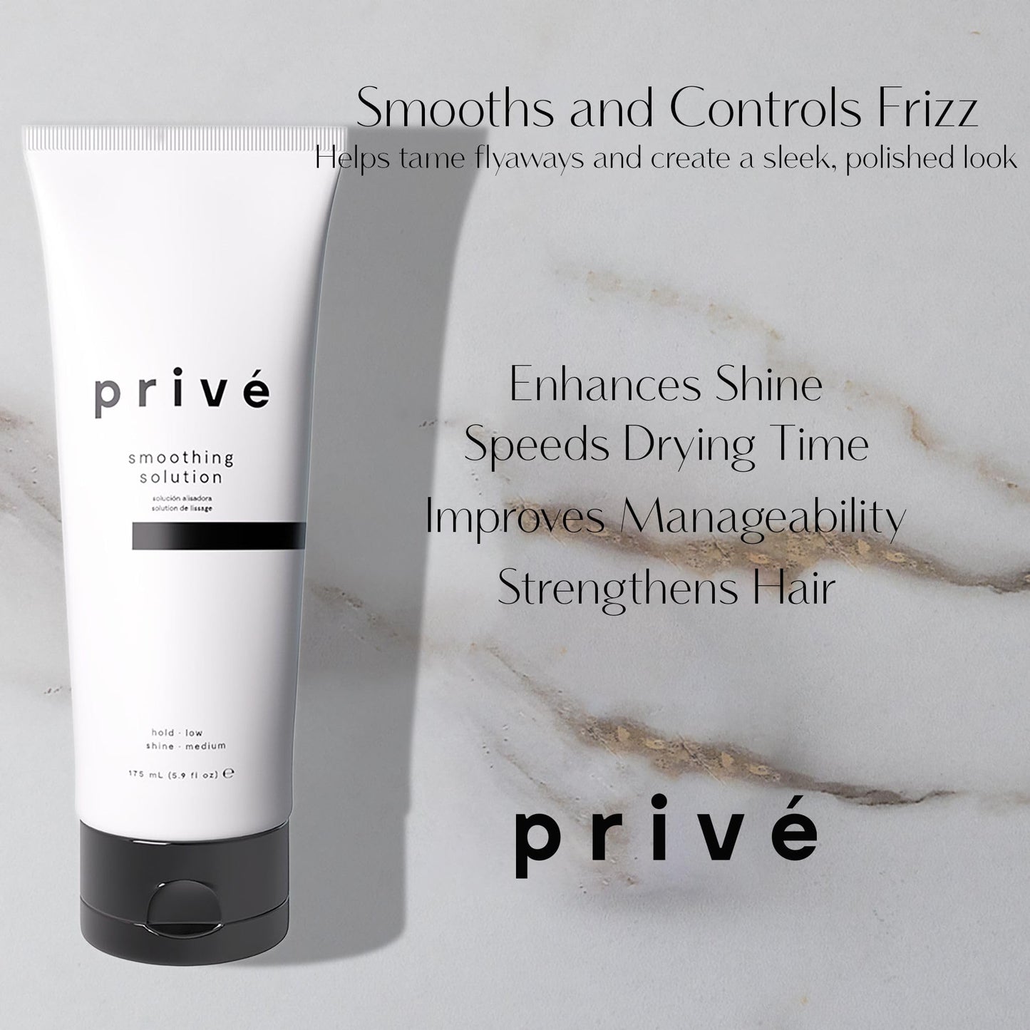 Privé Smoothing Solution - Lightweight Non-Greasy Formula with Baobab, Bamboo and Jojoba Proteins for Sleek Shiny Hair - Speeds Drying and Controls