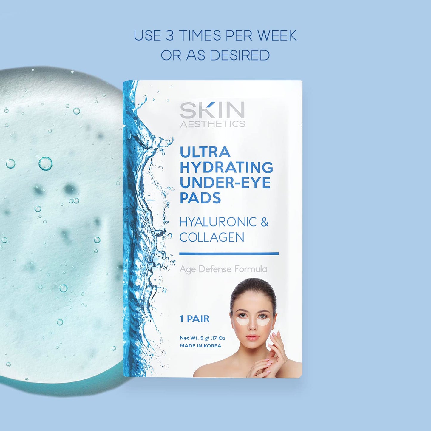 Skin Aesthetics Hyaluronic & Collagen Under Eye Patches - Reduces Puffiness, Eye Bags & Wrinkles, Ultra Hydrating - Dermatologist Tested Korean