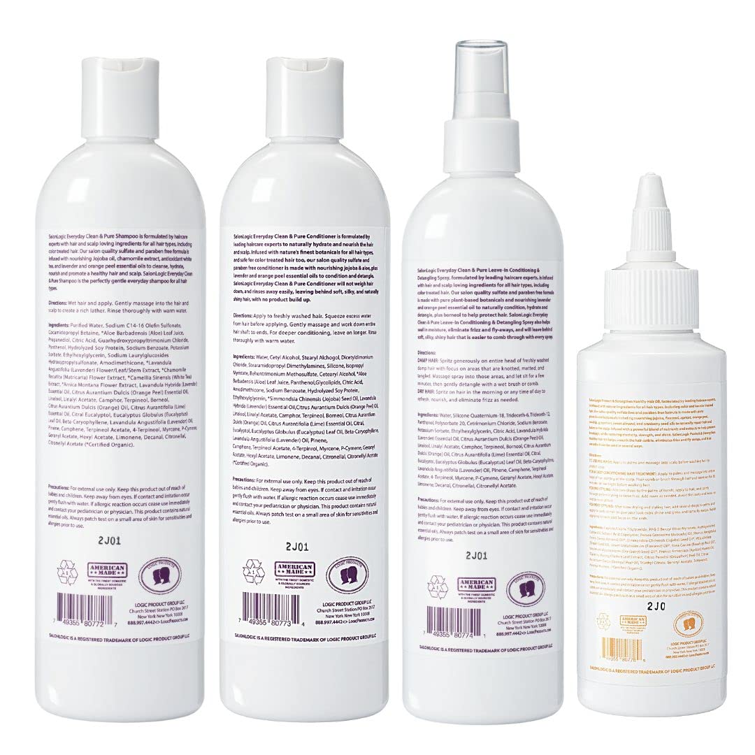 SalonLogic Shampoo, Conditioner, Spray, & Oil Set - Salon Quality, Keratin treatment, Naturally Scented, Hydrating, Moisturizing, Cleansing Treatment
