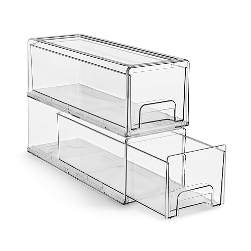 Sorbus Small Wide Clear Storage Drawers (2 Pack) - Stackable Storage Drawers for Pantry, Fridge, or Cabinet - Slide Out Clear Bins with Handles…