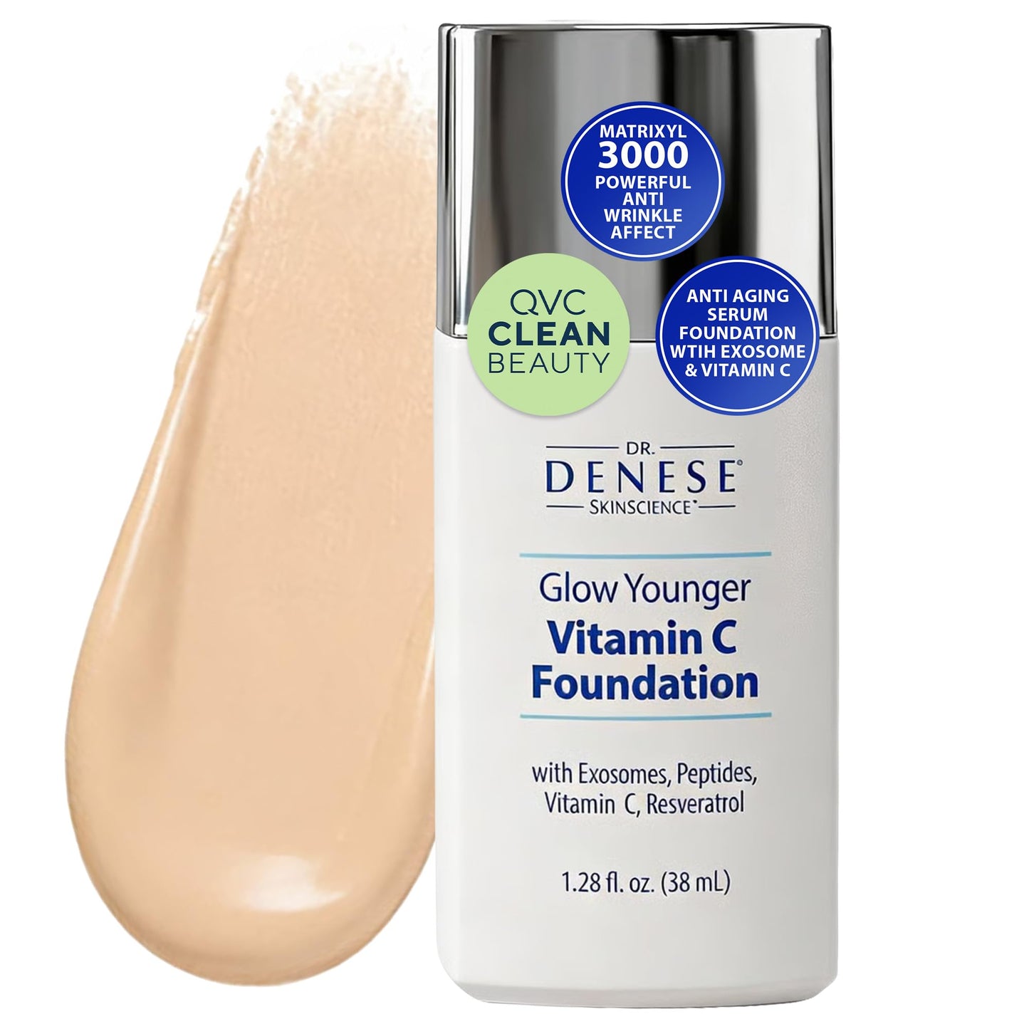 Dr. Denese Glow Younger Vitamin C Foundation 1.28 oz - Lightweight Coverage for Radiant & Youthful Glow - Natural Finish Makeup with Vitamin C, Exosomes, Matrixyl 3000 Peptides & Resveratrol (Light)