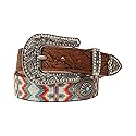 Angel Ranch Ladies Belt with Southwestern Beaded Overlay and Turquoise Stone Conchos (Multi Colored, Small)