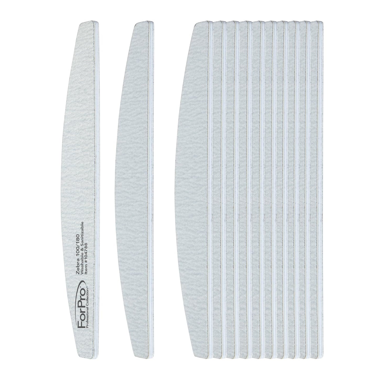 ForPro Professional Collection Half Moon Foam Boards, Zebra, 100/180 Grit, Double-Sided Manicure and Pedicure Nail Files, 7” L x 1.1” W, 12-Count