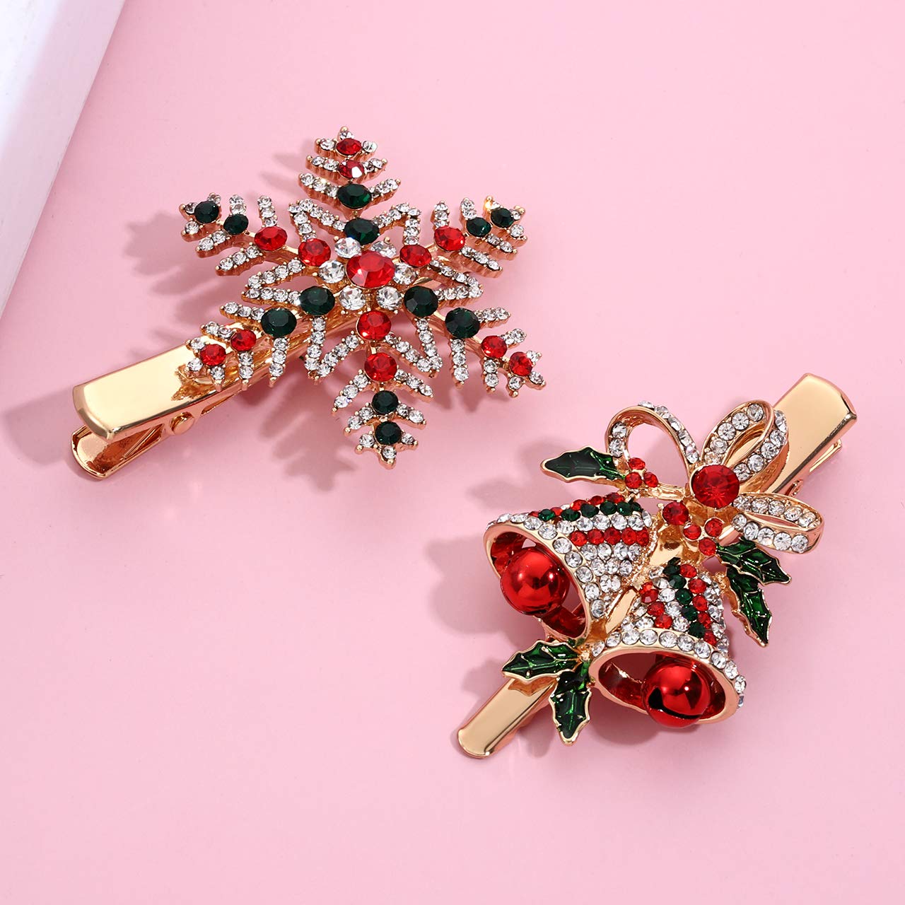 CENAPOG Christmas Hair Clips for Women Girls Sparkly Rhinestone Reindeer Wreath Hairpins Xmas Themed Snowflake Jingle Bell Hair Barrettes Festive