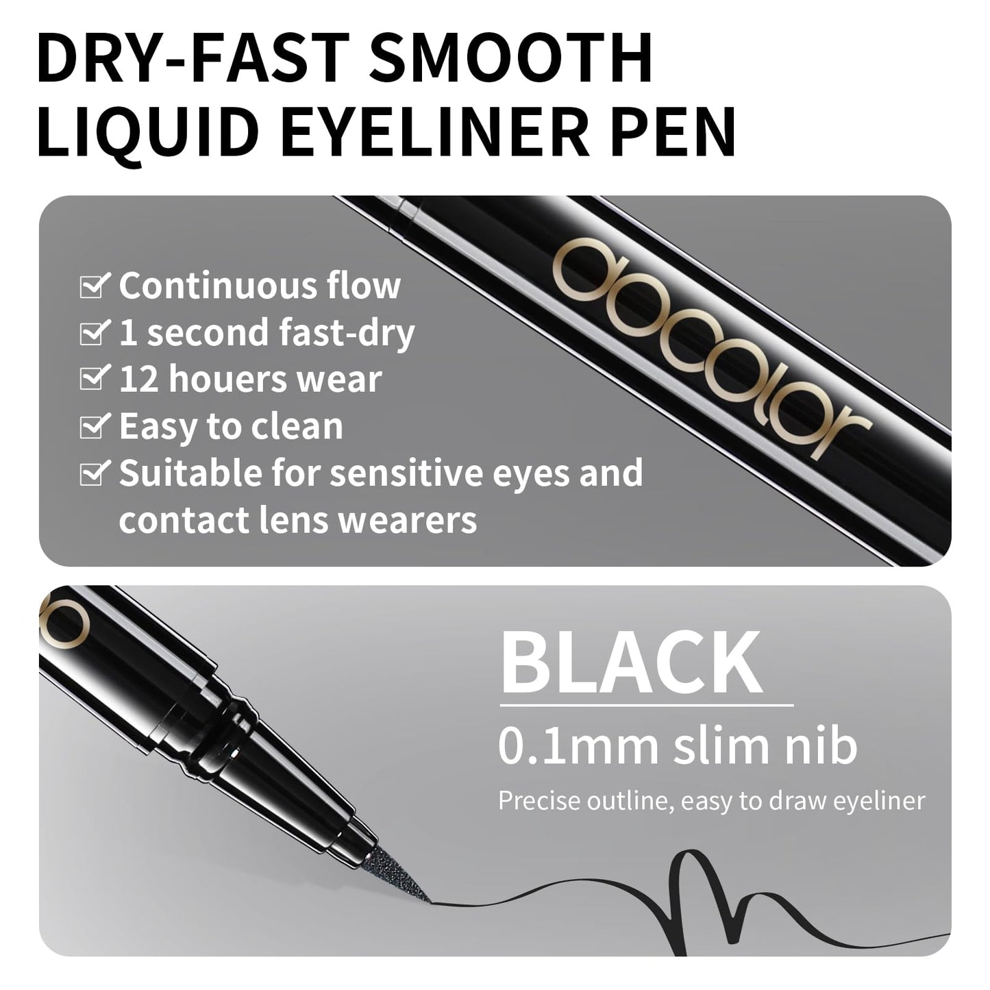 docolor Waterproof Eyeliner Pen Super Slim Precise All Day Black Eyeliner Liquid Professional Makeup Liquid Eye Liner Pencil for Women