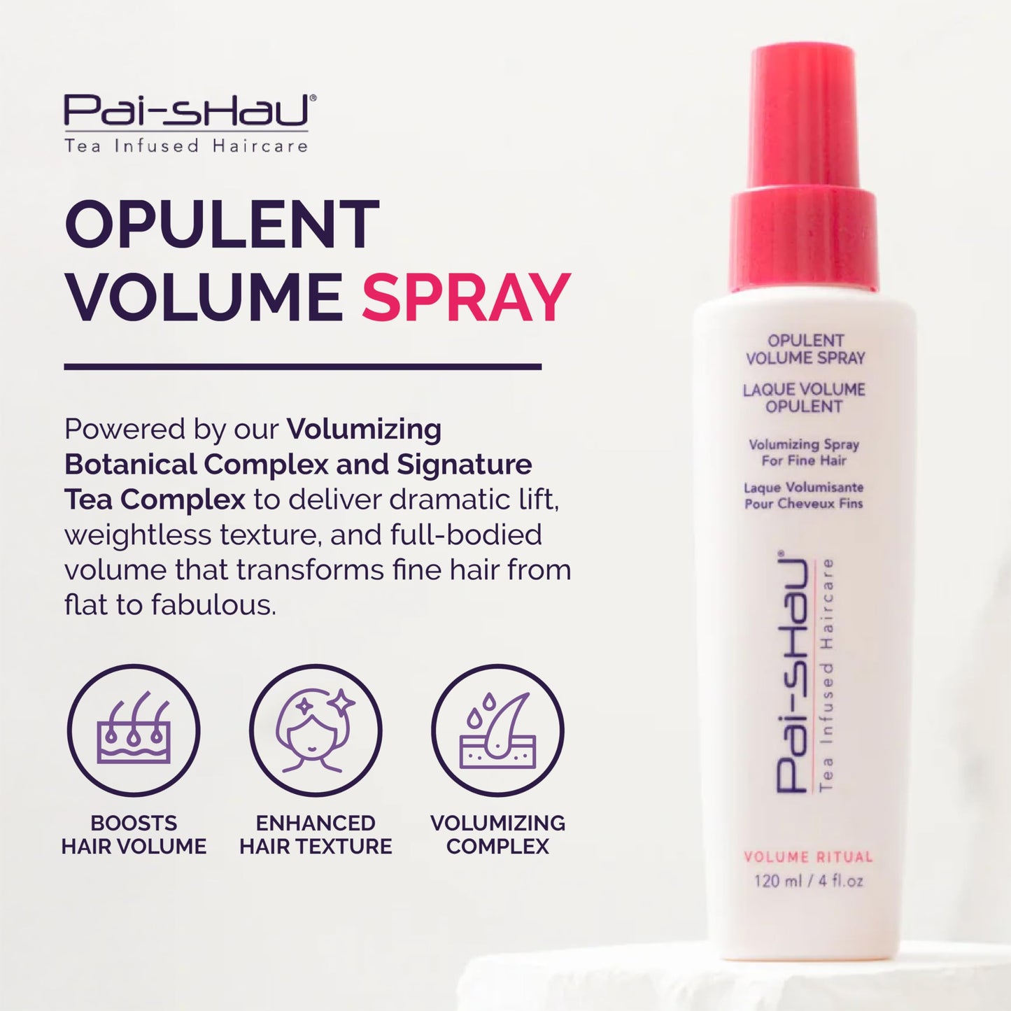 Pai-Shau Opulent Volume Spray - Volumizing Spray for Fine Hair - Provides Improved Texture, Weightless Volume and Lift - Volume Spray for Women - 4 Fl