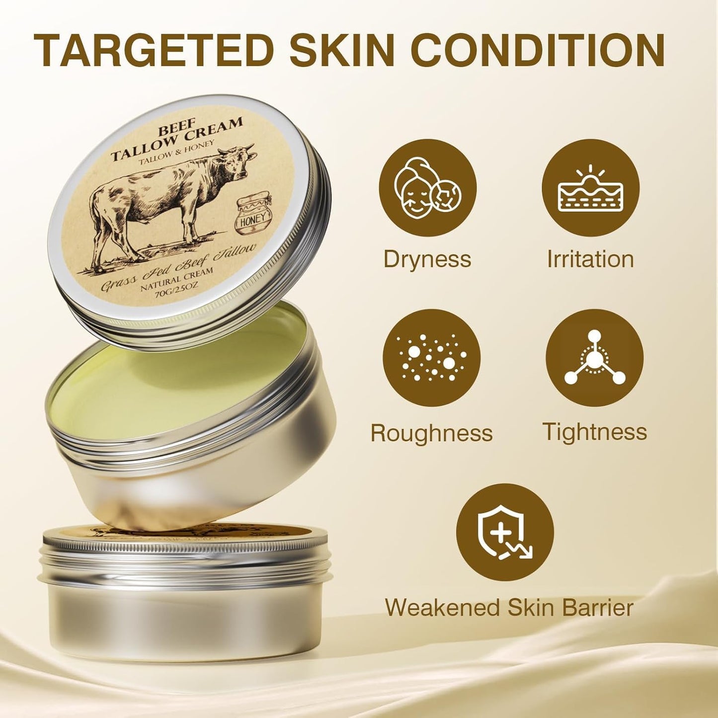 MROUVIK Beef Tallow for Skin, Tallow and Honey Cream,Tallow Face Moisturizer, Natural Grass-Fed Beef Tallow Balm with Raw Honey Moisturizing Cream