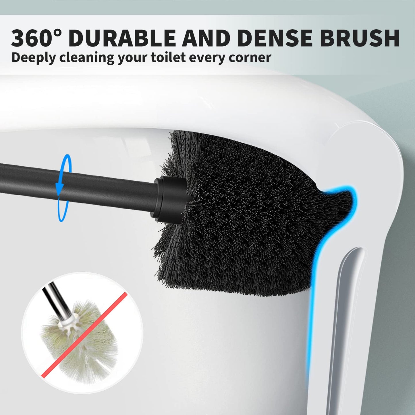 UPTRONIC Toilet Brush Set with Extra Long Handle & Durable Bristles, Covered Holder for Bathroom Cleaning, Black, 1 Set
