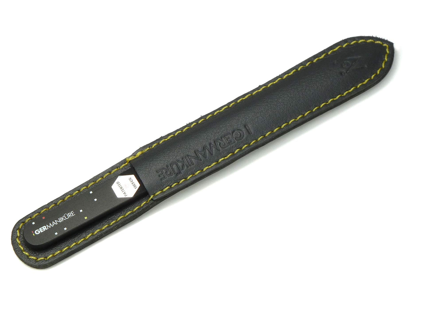 GERMANIKURE Czech Crystal Glass Nail File in Suede Leather Case, Original Black Branded, Professional Manicure & Pedicure Products for Easy Shaping