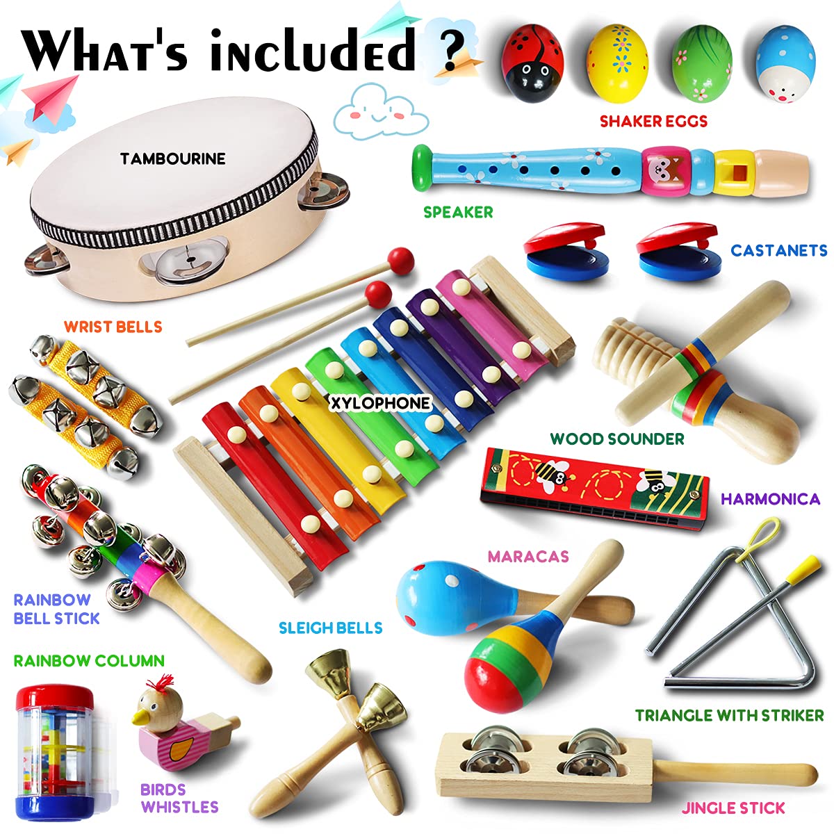LOOIKOOS Toddler Musical Instruments – Wooden Percussion Toy Set with Storage Bag, Educational Music Toys for Kids, Boys & Girls