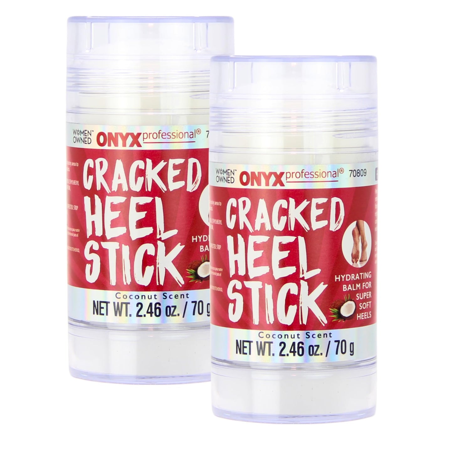 Onyx Professional Cracked Heel Repair Balm Stick for Dry Cracked Feet Treatment, Coconut Scent, 2 pack - Moisturizing Foot Balm, Rolls On, No Mess