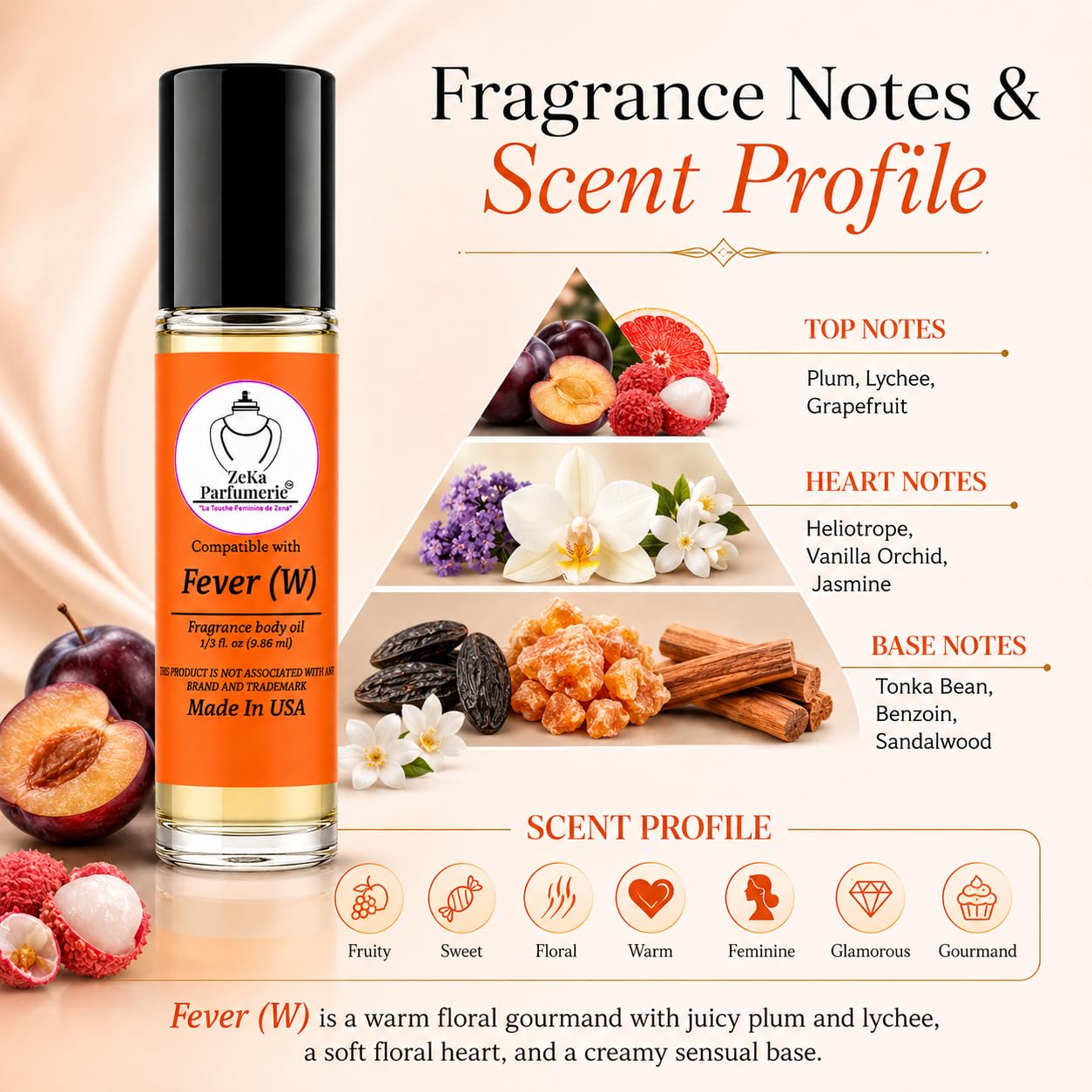 ZEKA PARFUMERIE Compare to Aroma compatible with Fever for Women Fragrance Body oil on 1/3 oz (9.86ml) Travel size Roll-On Botlle