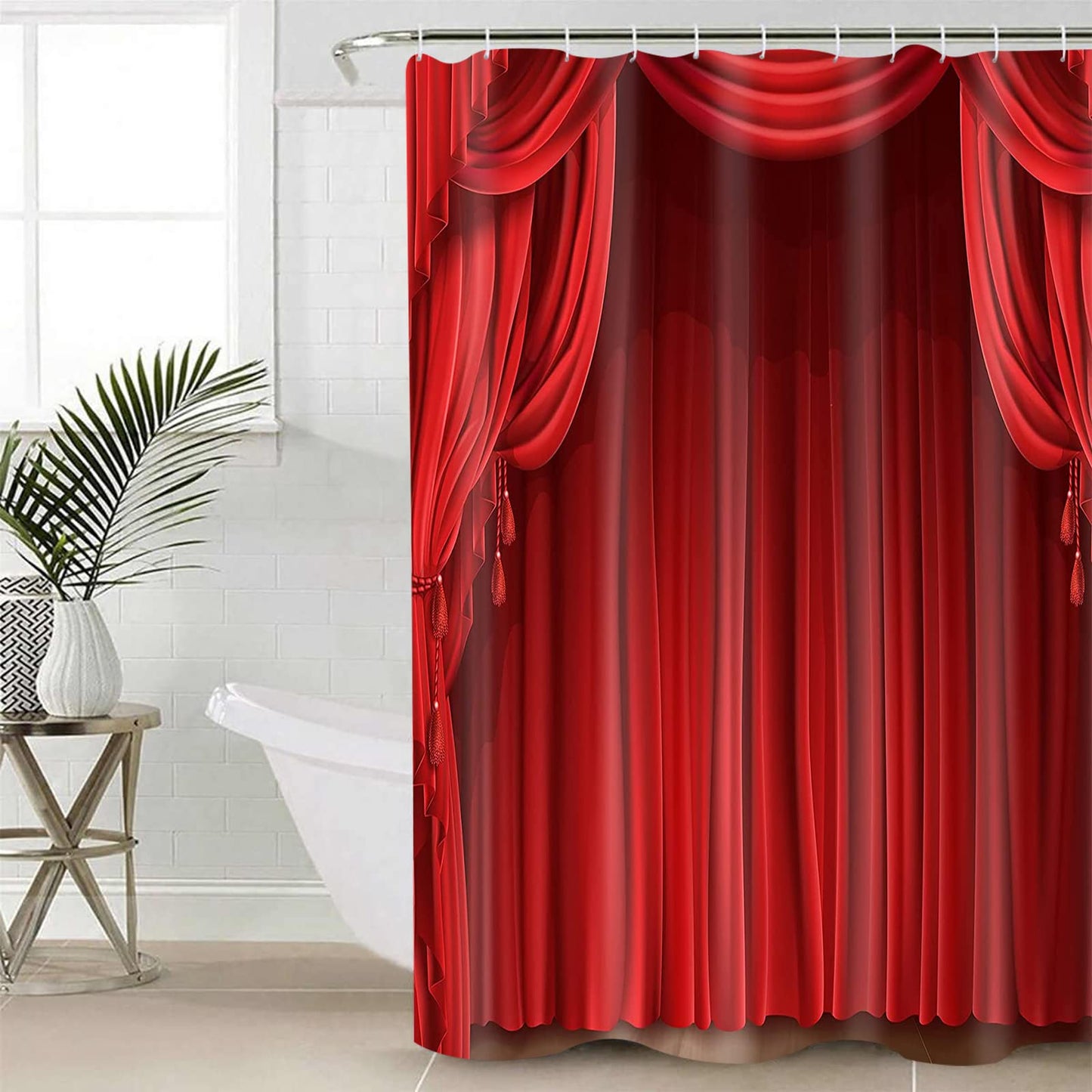 GETTOGET Theatre Shower Curtain, Show Stage Curtains Red Curtains Classic Antique Background, Waterproof Polyester Curtain Festival Gift, 72x72 in
