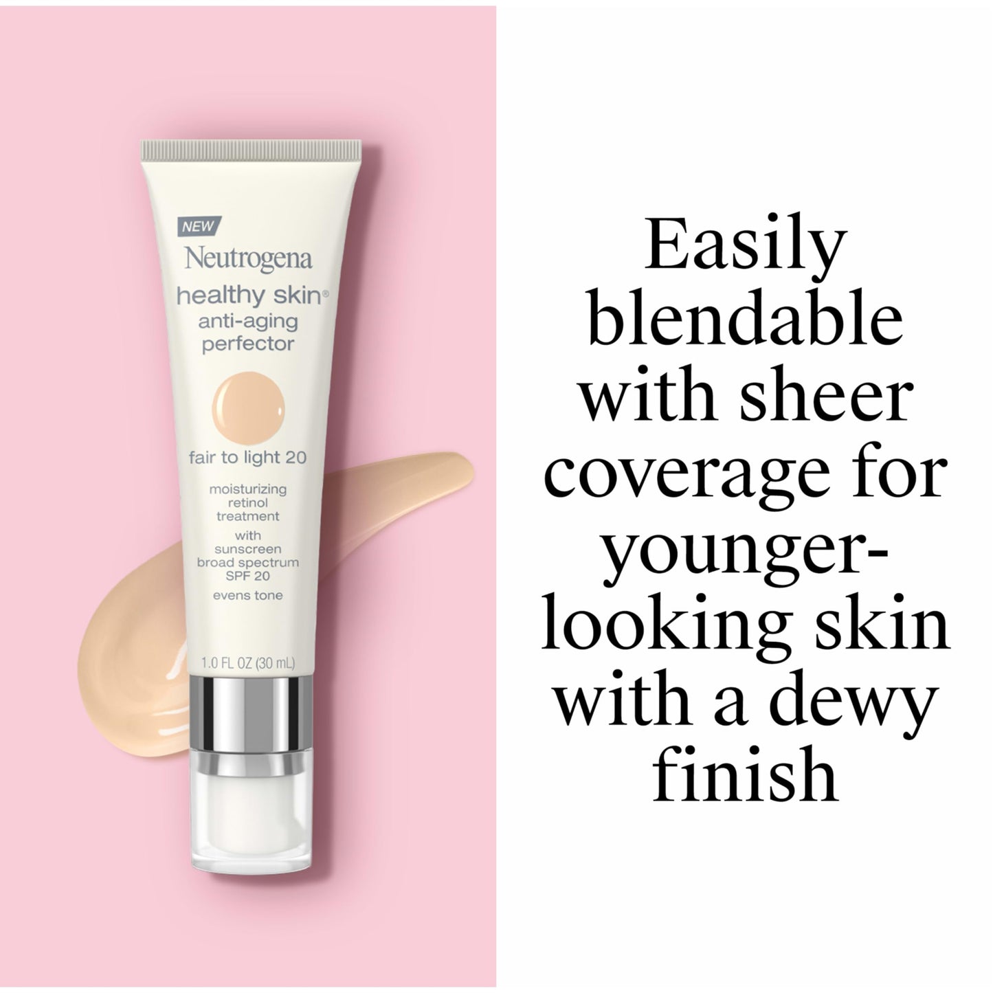 Neutrogena Retinol Treatment and Tinted Facial Moisturizer, Healthy Skin Anti-Aging Perfector with Broad Spectrum SPF 20 Sunscreen with Titanium