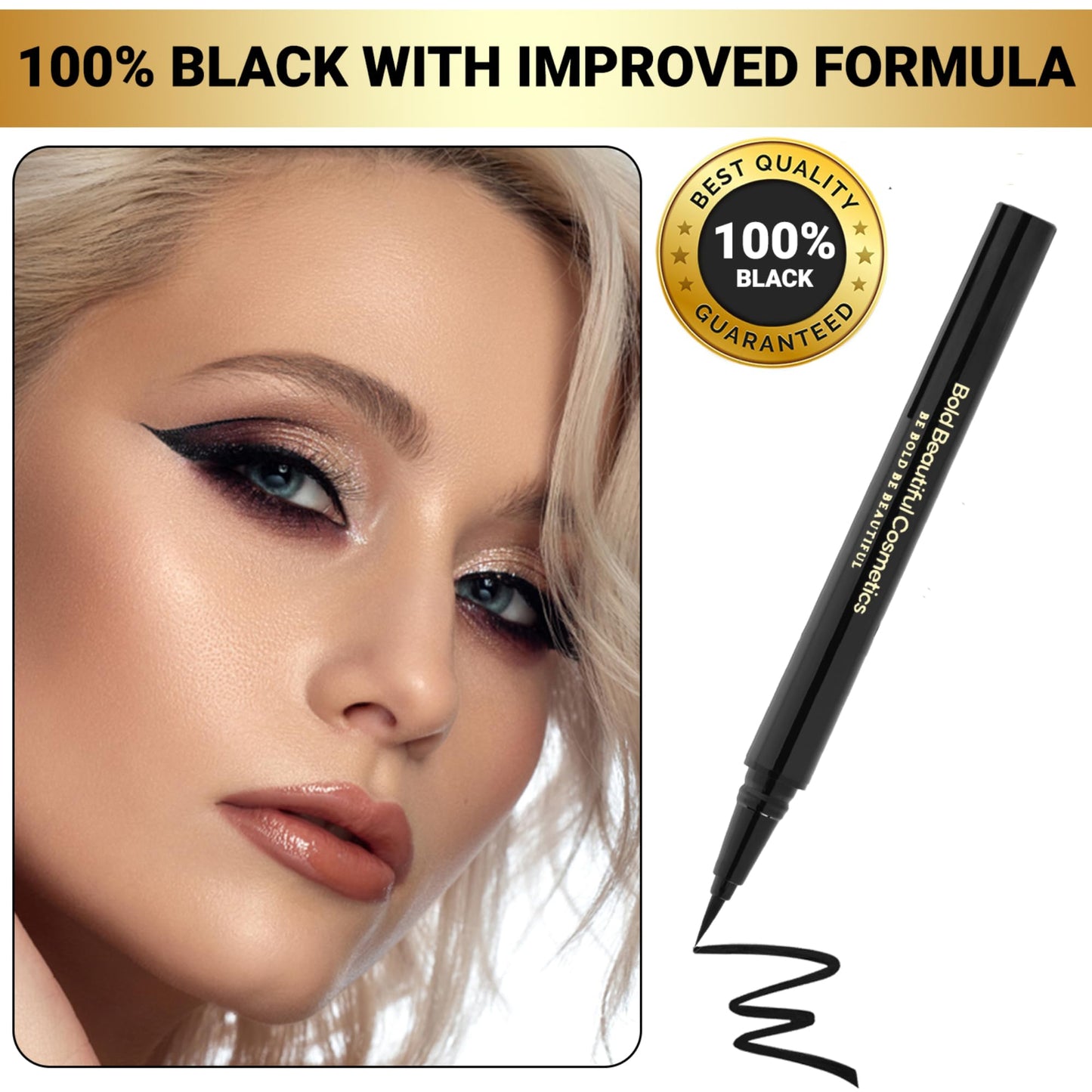 Bold Beautiful Cosmetics Eyeliner Liquid Waterproof eyeliner liquid liner black, 1 Count