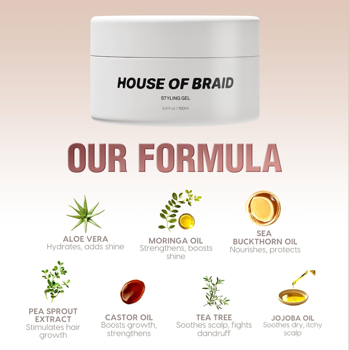 House Of Braid Hair Styling Gel - Extra Hold for Curly, Wavy, Slick Back, Edge Control, Braid Gel - Non Toxic, Frizz and Flake Free Hair Jam with All