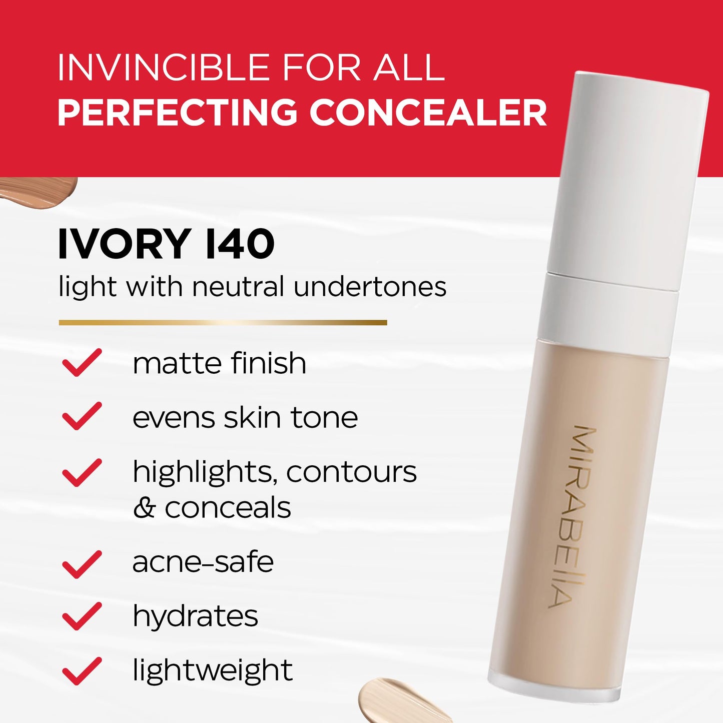 Mirabella Invincible For All Perfecting Under Eye Concealer Full Coverage - Hydrating Makeup Concealer for Dark Circles, Fine Lines & Wrinkles