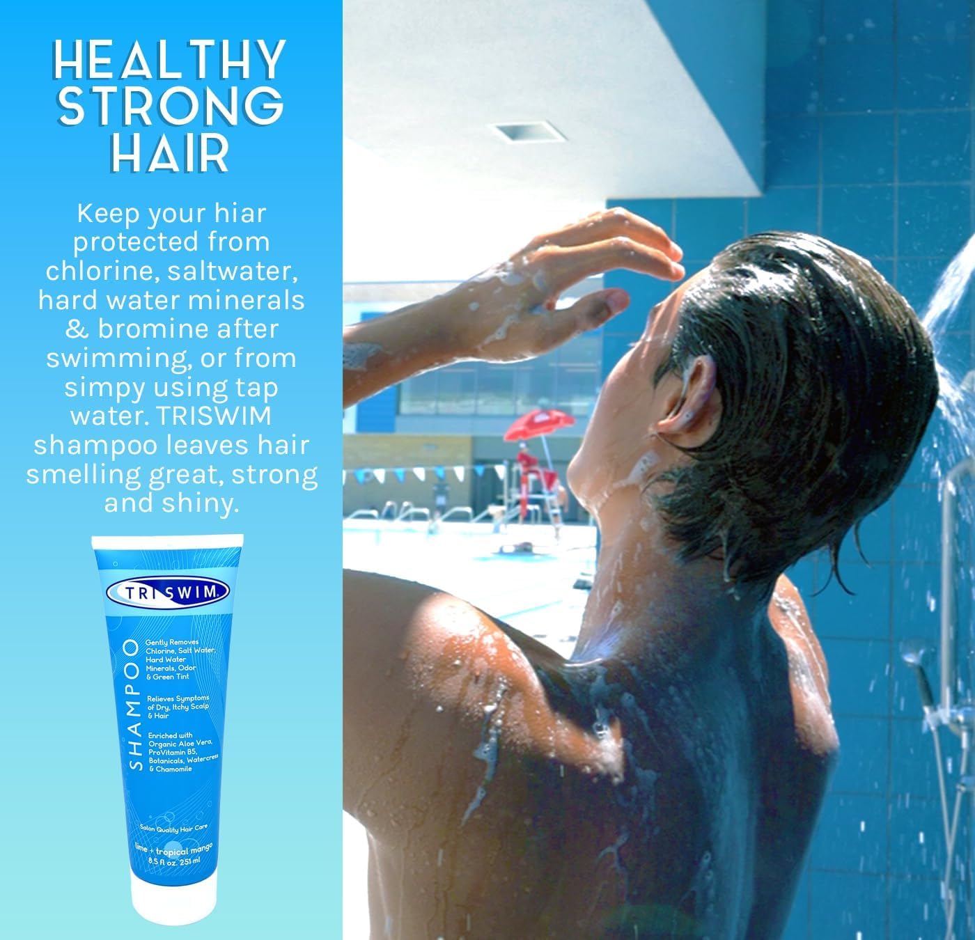 TRISWIM Chlorine Removal Shampoo 8.5 Fl Oz | Gently Removes Chlorine, Salt Water, and Hard Water Buildup | Relieves Dry and Itchy Scalp | Enriched