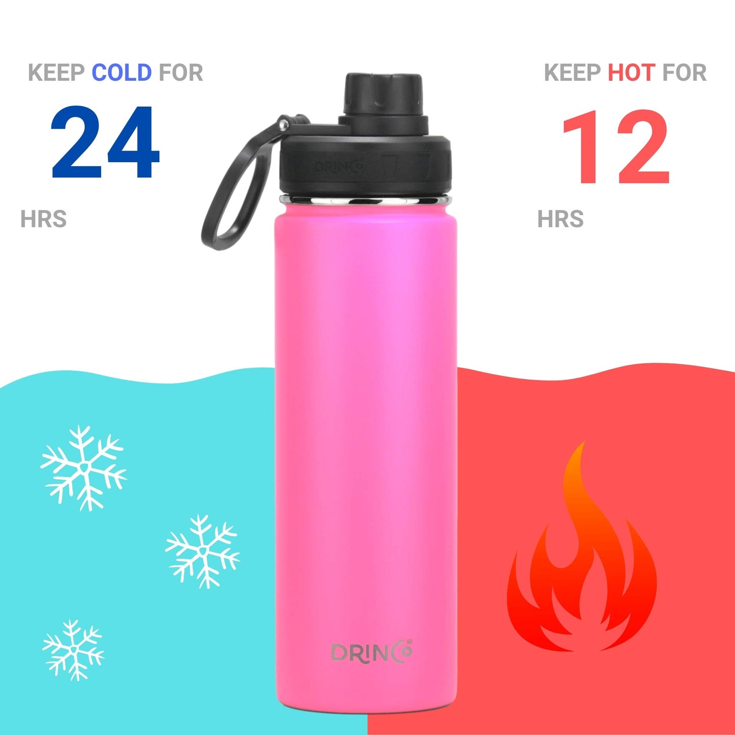 DRINCO Stainless Steel Water Bottle Spout Lid Vacuum Insulated Double Wall Water Bottle Wide Mouth (40oz 32oz 22oz 18oz 14oz) Leak Proof Keep Cold