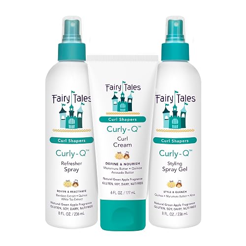 Fairy Tales Curly Q Kids Curly Hair Styling Products Set - Curl Cream, Curl Refresher & Curl Styling Spray Gel - Green Apple Scent, Phthalate