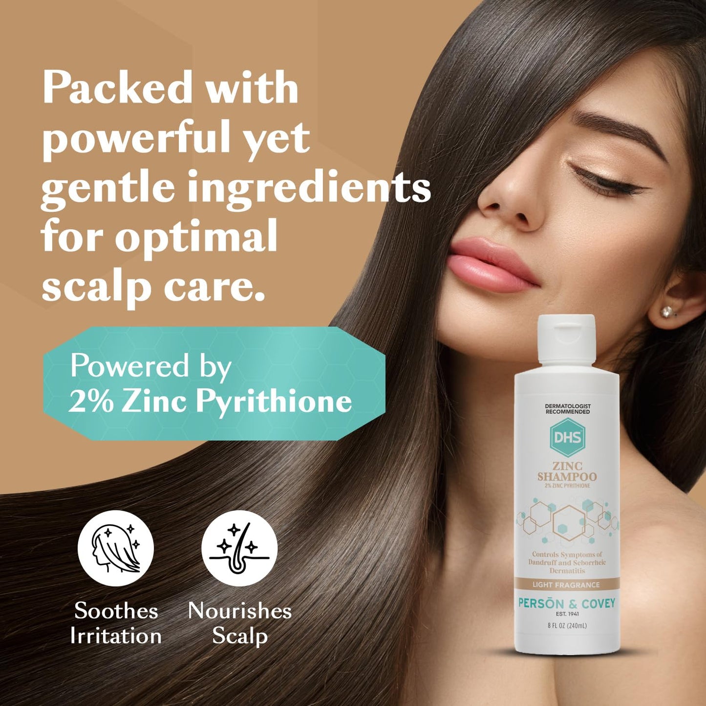 DHS Zinc Shampoo - Dandruff Shampoo - for Flaky and Dry Scalp with 2% Zinc Pyrithione, 8 oz