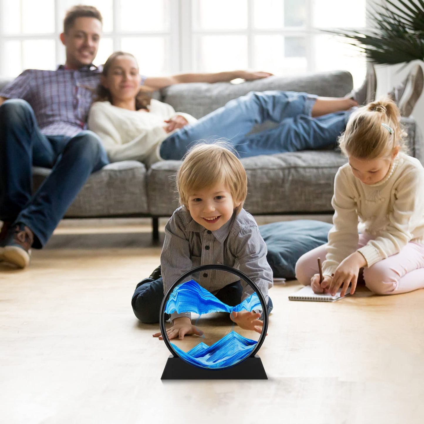 Moving Sand Art Picture - 3D Quicksand Painting Decor - Round Glass 3D Deep Sea Sandscape - Relaxing Home Decoration Desk Toys for Home Office Desk…